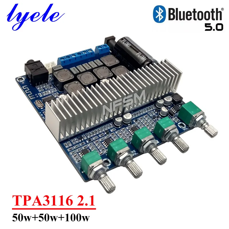 

50 Вт * 2 + 100 Вт Tpa3116 2,1-канальный цифровой усилитель мощности, плата усилителя сабвуфера, высокая мощность, 12-24 В постоянного тока, Bluetooth 5,0, аудиоусилитель