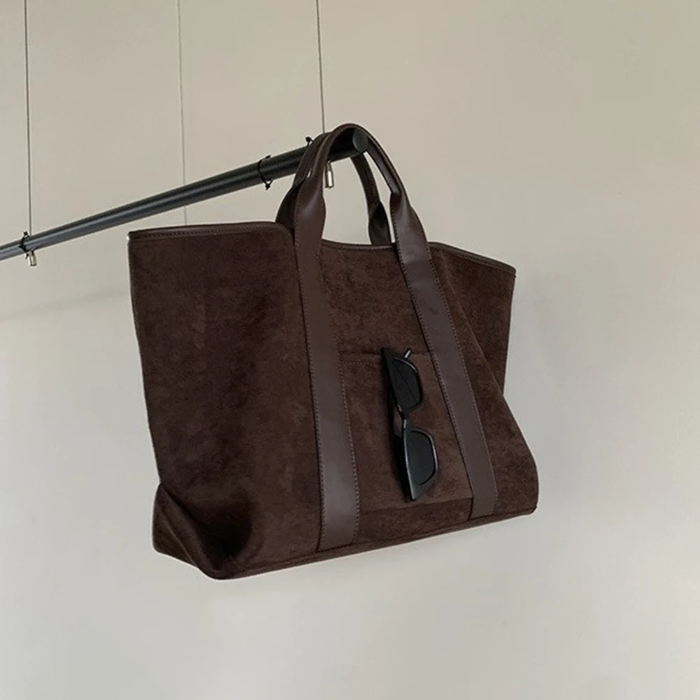 

Fashion Women Tote Bag Retro Solid Color Handbag Vintage Faux Suede Large Capacity Satchel Shoulder Bag Travel Top-Handle Bags