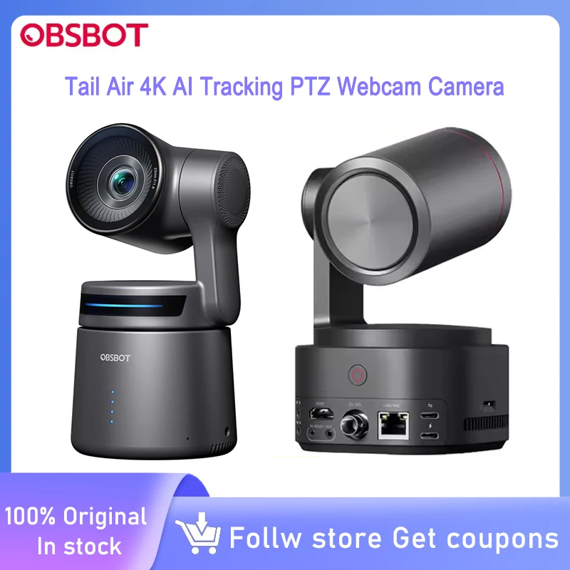 

OBSBOT Tail Air NDI Streaming Camera 4K AI Tracking PTZ Camera with Intelligent APP Gesture Control HDMI/USB-C/Wireless Webcam