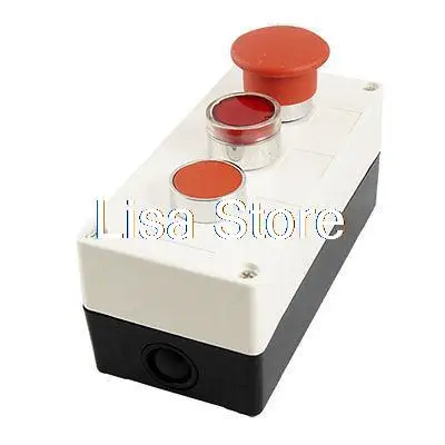 

DC 12V Red Indicator Light Mushroom Head 3NC Momentary Push Button Station