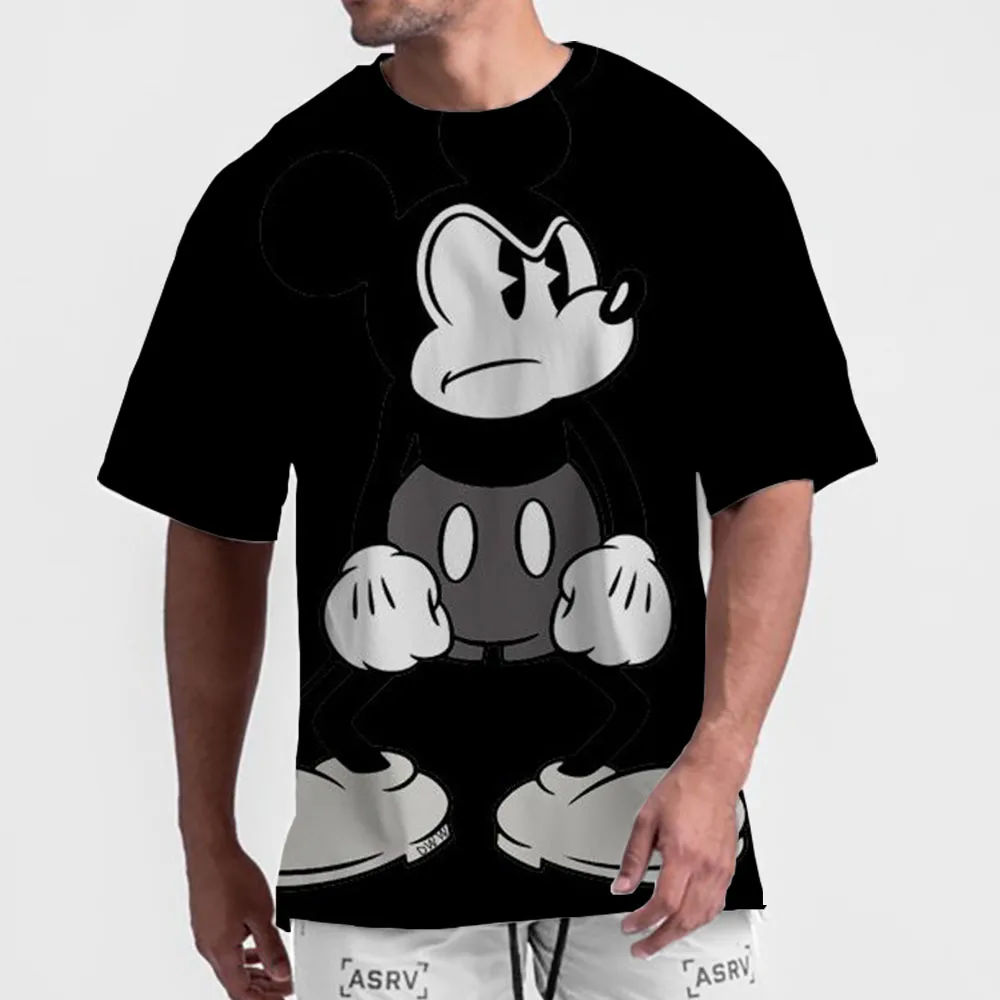 Męska koszulka Disney Mickey Mouse Słuchawki Moda Litery Tee Shirt Krótki rękaw Cartoon T Shirt O Neck Odzież Duży rozmiar