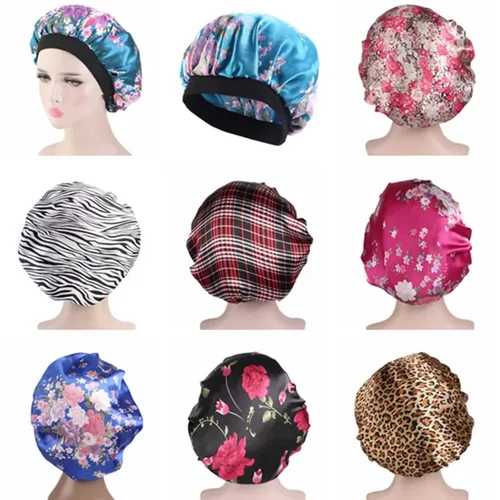 Gorros de satén para el pelo para dormir para mujer, gorro de doble capa para el baño, accesorios de peinado para el cabello rizado, gorro para dormir, novedad