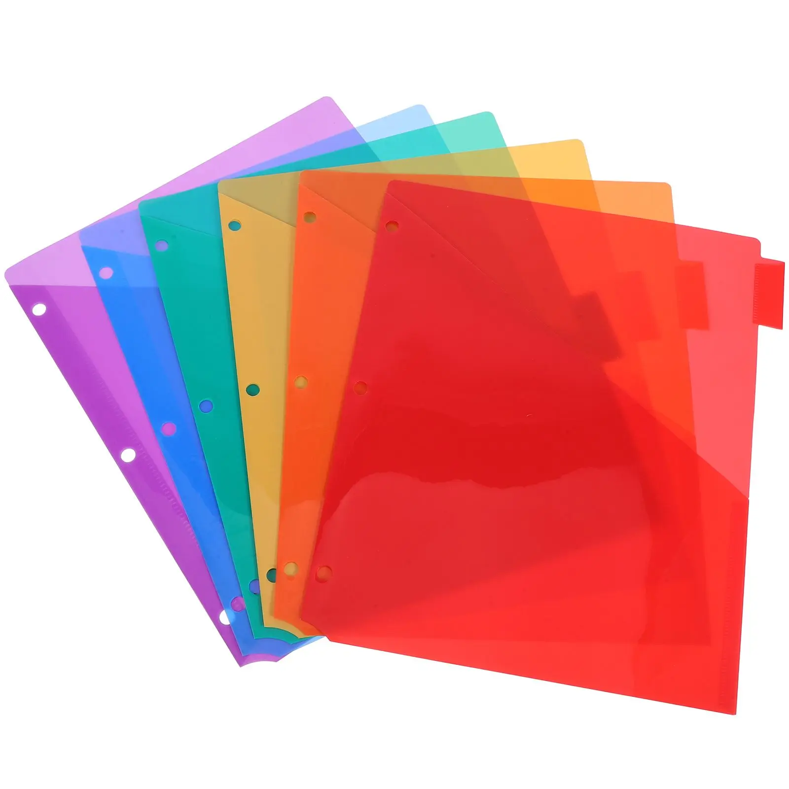 

6 Pcs A4 Binder Dividers with Pockets Colored Folders for Documents Files Notebook Tabs Plastic Paper Protectors Office Study