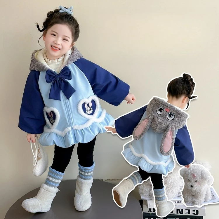 

2025 Judy Hops Girls Winter Coat, Rabbit Police Plush Korean Cartoon Jacket for Kids Fashion Top