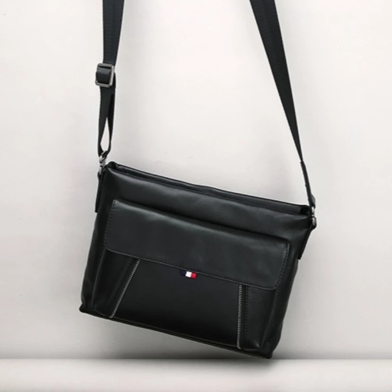 

Trendy Genuine Full Grain Leather Men's Crossbody Bag Lightweight Soft Large Capacity Casual Shoulder Bag for Daily Wear