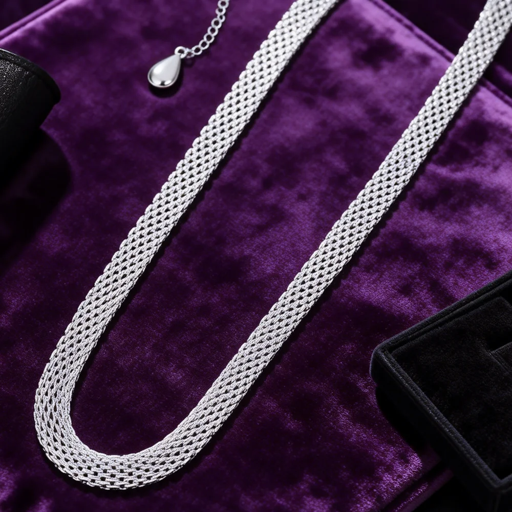 

Charm 925 Sterling silver Net chain necklaces for women jewelry Luxury fashion designer party wedding accessories Christmas gift