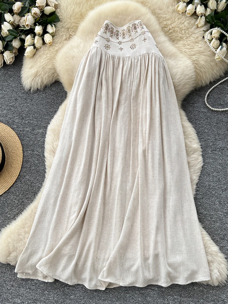 

Korean Sle High Waist A-Line Faion Embroidery Skirt Women Summer Heavy Work Long Dr Holiday Mood Elegance Skirt