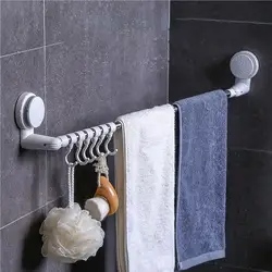 Suction Cup Towel Bar Storage Rack Polished Surface Strong Bearing Capacity Saving Space Hand Towel Holder 6 Sliding Hooks