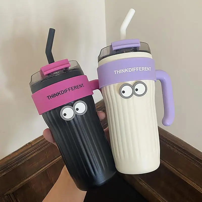 Tumbler Mug 3D Eye Sticker Stainless Steel Water Bottle Leakproof Large Capacity Tumbler Mug With Straw For Smoothie Coffee Iced