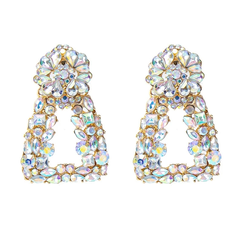 

Crystals Embellished Geometric Earrings Bohemian Inspired Openwork Detailing