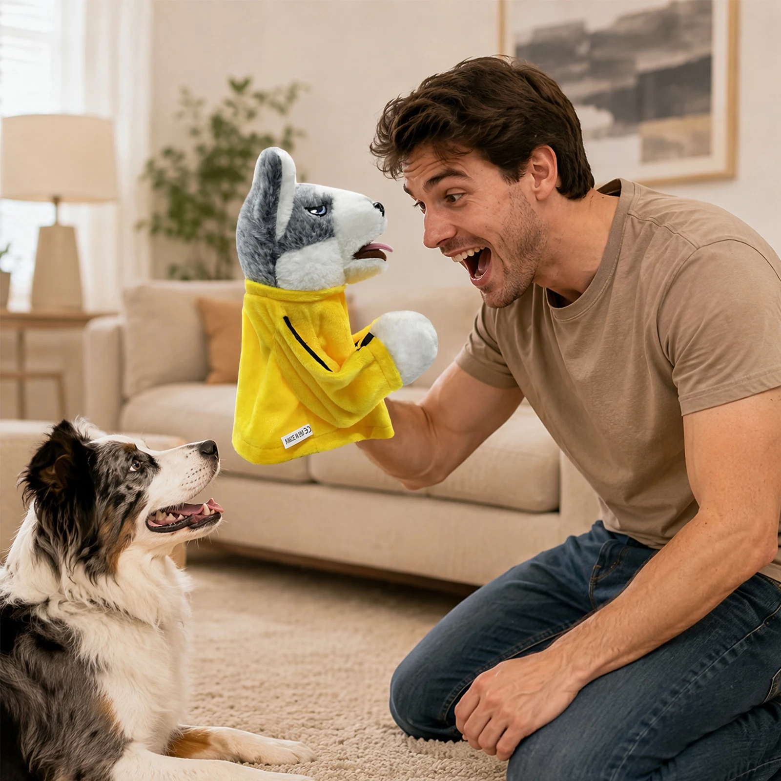 Boxing Interactive Toy Husky Glove Doll Interactive Puppy Plush Toy with Sound Effects Funny Cat Toys for All Cats Dogs and Kids