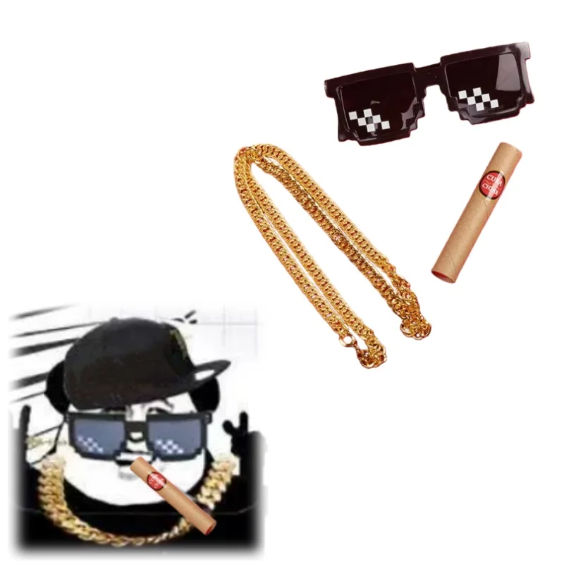 Fun Mosaic Glasses Anti True Cigar Stainless Steel Vintage Gold Chain Trick Set Christmas Costume Party Decompression Toys