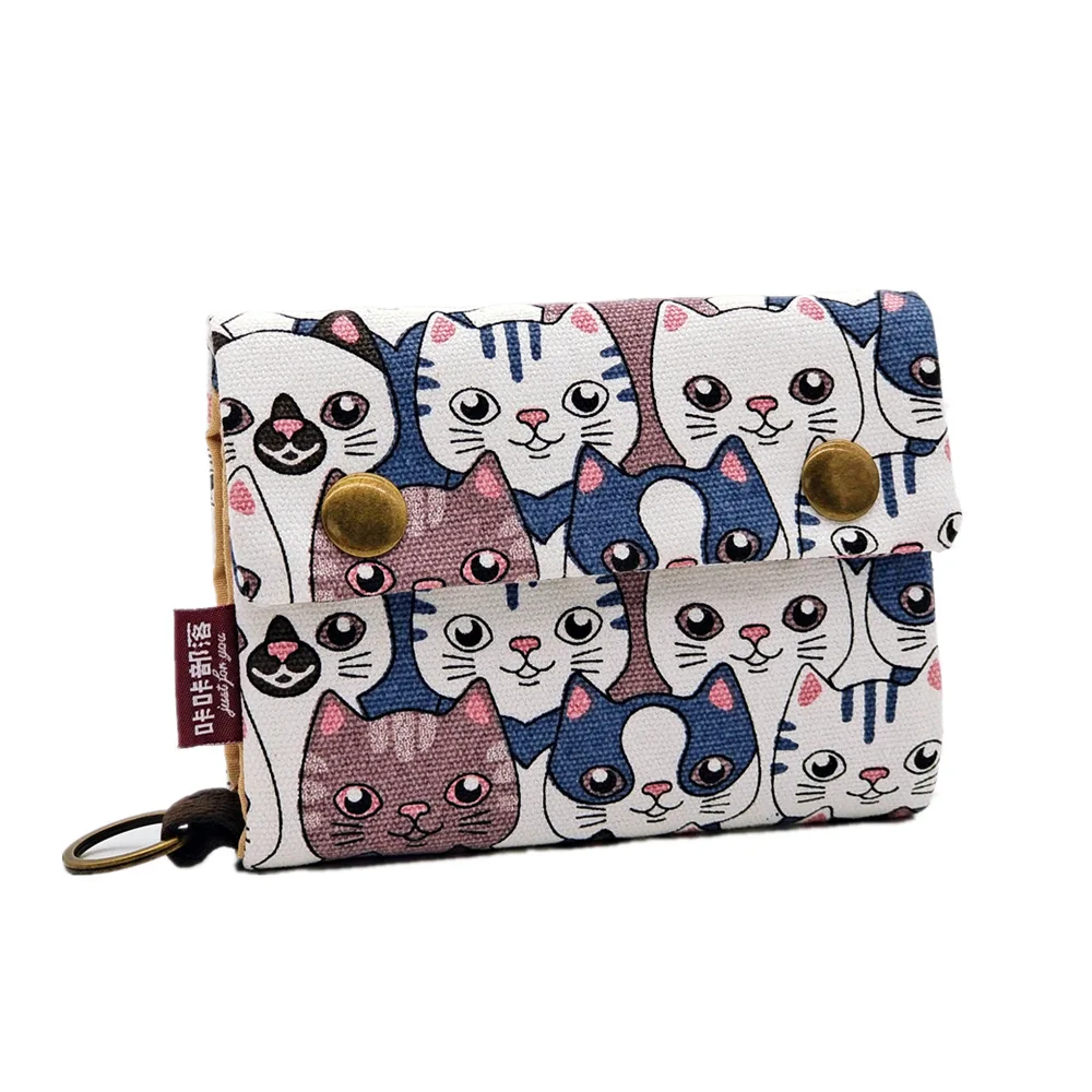 

Women's Canvas Animal Printing Fold Wallet Small Card Organizer Key Pouch Ladies Money Bag Coin Purse for Children Girls Woman