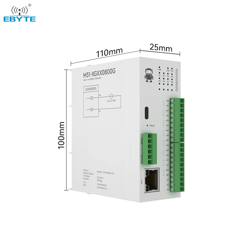 Ebyte 8AI Differential Voltage M31-XGXX0800G Host Support Modbus TCP/RTU RJ45/RS485 Distributed Remote IO Wireless Module