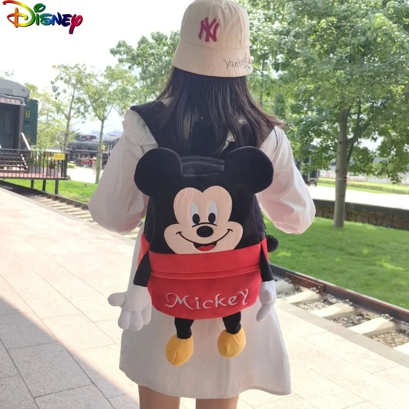 

Модный плюшевый рюкзак с Микки и Минни Диснея, студенческий 3D большой вместительный милый универсальный рюкзак для хранения