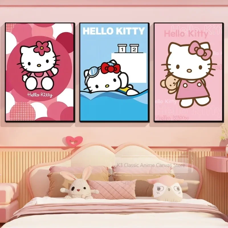 

Горячий постер «Hello Kitty», украшение для детской комнаты, настенная роспись для девочек, стиль принцессы, спальня, изголовье кровати, мультяшная подвесная картина, подарок