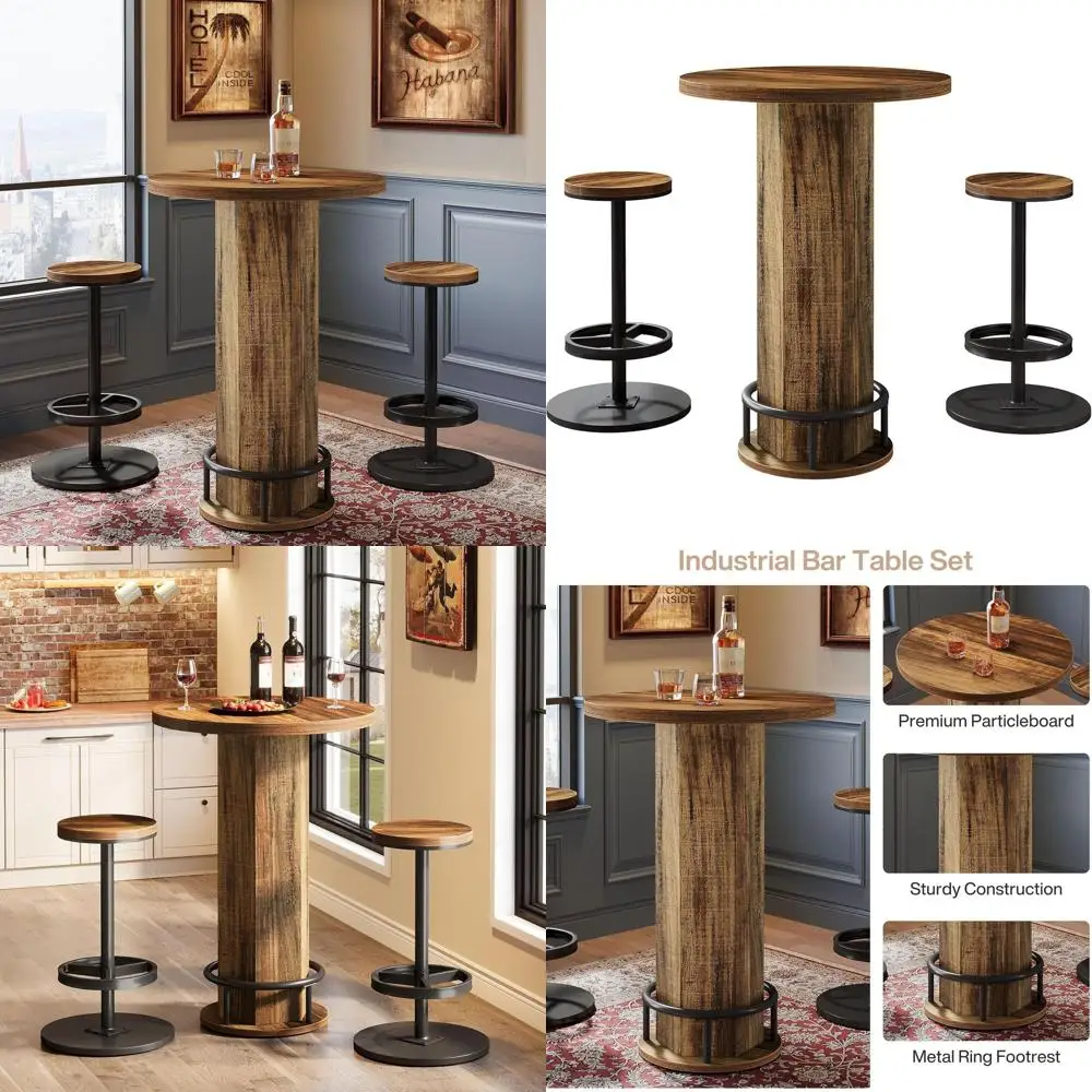 

Industrial Style Bistro Set for 2 with Metal Ring Base, Ideal for Small Spaces