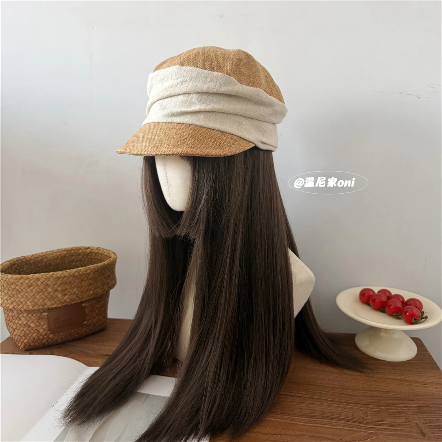 Streetwear Patchwork Linen Newsboy Cap Unisex Pleated Splice Peaked Beret Hat Breathable Hip Hop Outdoor Casual Summer Sun Cap