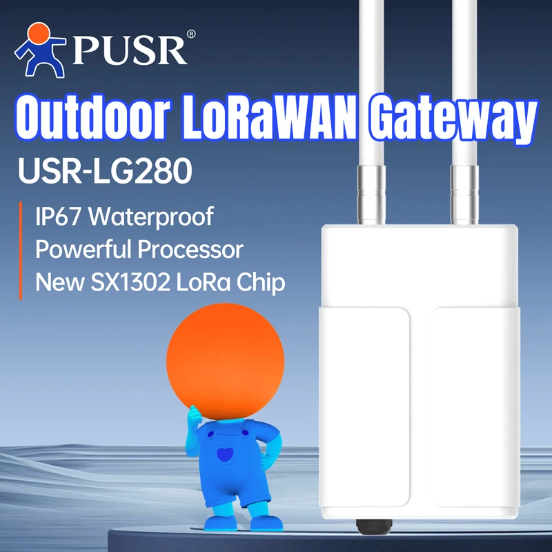 PUSR Outdoor LoRaWAN Gateway Quad-Core 64-bit Processor Semtech SX1302 Up to 2000 end nodes IP67 Waterproof USR-LG280