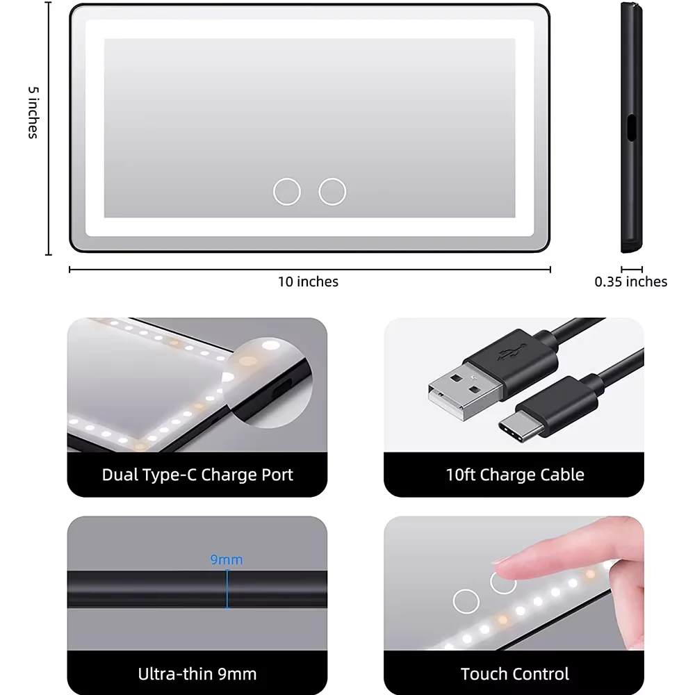 سيارة الشمس كليب على قناع خلفي المرآة البالونية مرآة ماكياج قابلة للشحن التجميل 3 طرق الضوء الساطع قابل للتعديل 60 المصابيح عكس الضوء #6