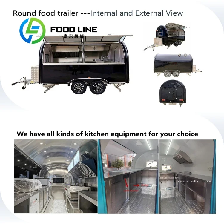 Customized Round Shape Fast Food Trailer Stainless Steel Aluminum Food Cart with Fiberglass for Ice Cream Portable Durable