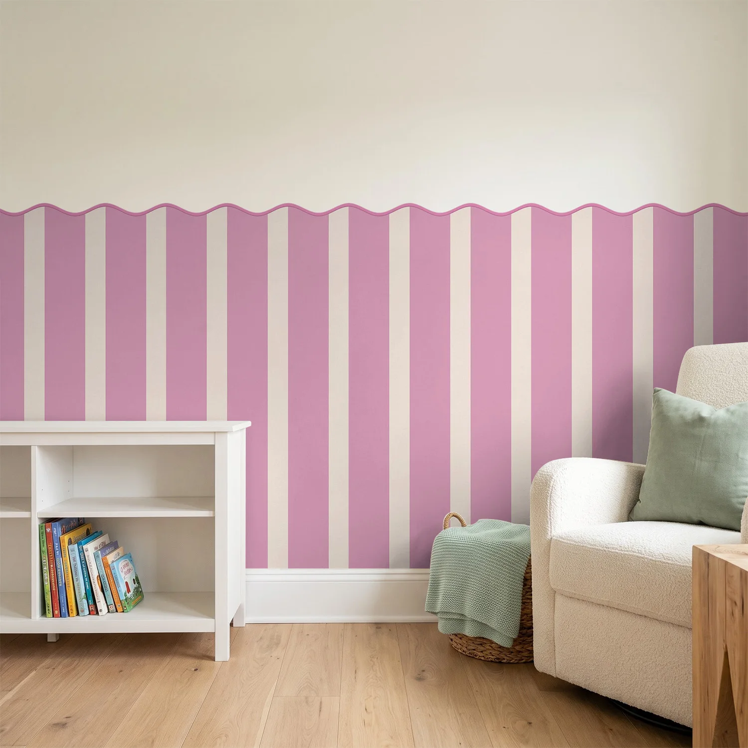 Wave shaped edge striped wall sticker, multi-color, 17.72 x 35.43 inches, removable self-adhesive, used for entrance corridors