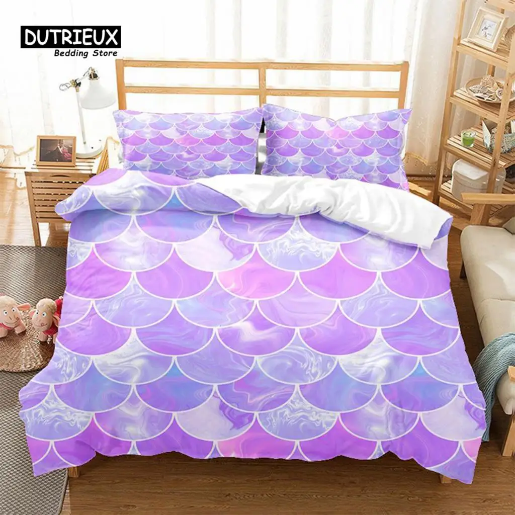 

Mermaid Fish Scales Duvet Cover Magical Colorful Seamless Pattern With Fish Scale Net Print Bedding Set Microfiber Quilt Cover