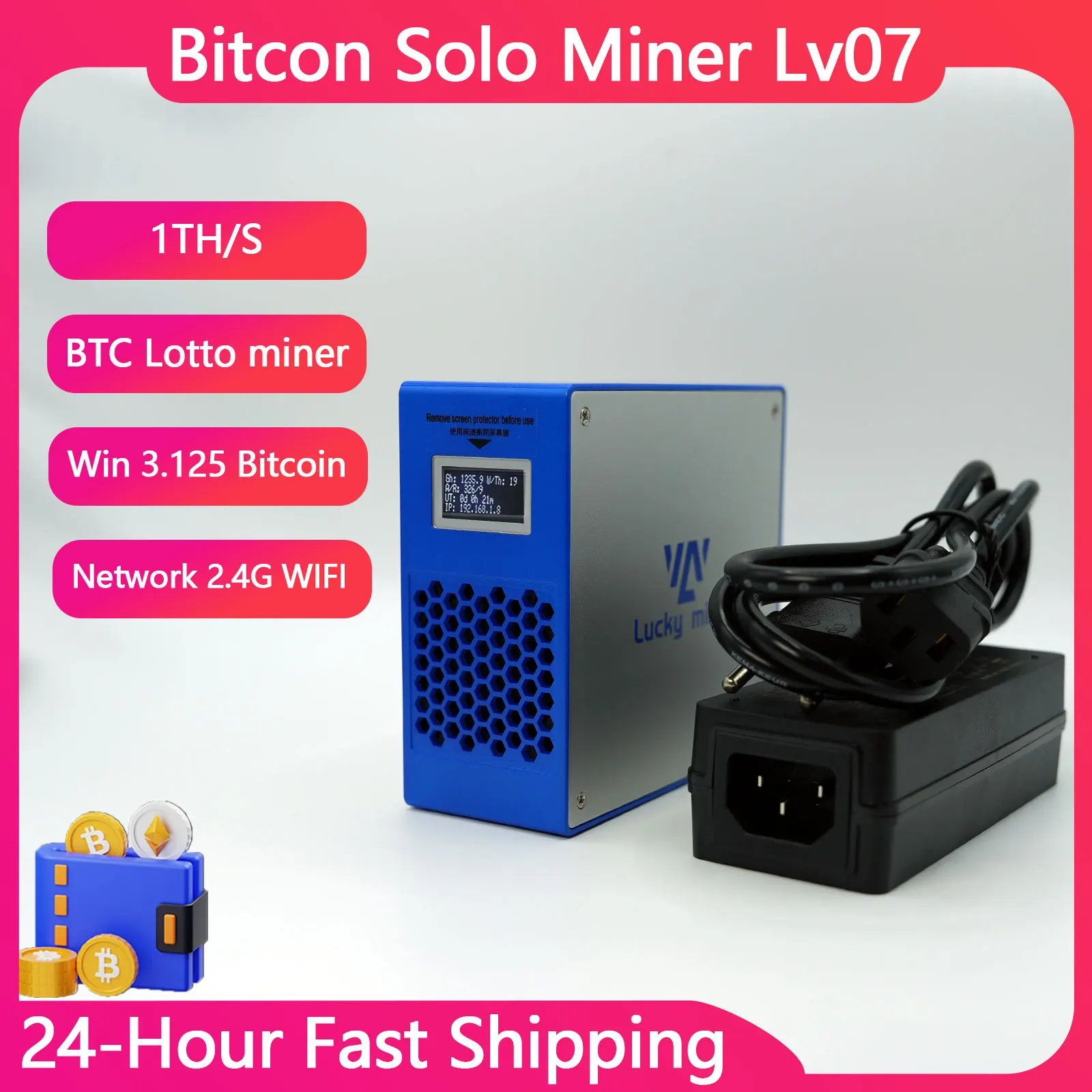 

Lucky miner V7 1T GH/S SHA256 BM1366 25W BTC BCH BSV DGB Solo Bitcoin Miner - BTC Miner Mining LV07 WiFi Crypto Miner