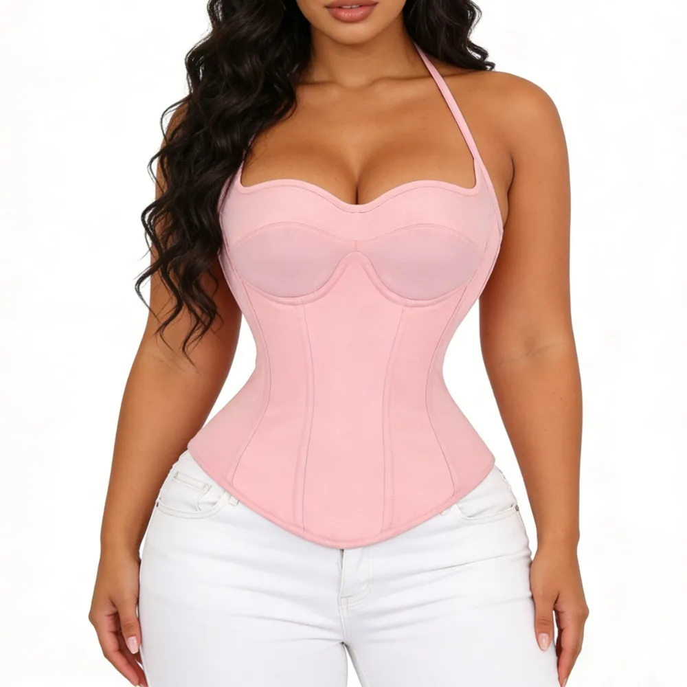 

Ropa Sexy Mujer Lenceria CorsetWomen S Pink Fishbone Corset Strapless Halter Neck Drawstring Waist Slimming Shaper Corset