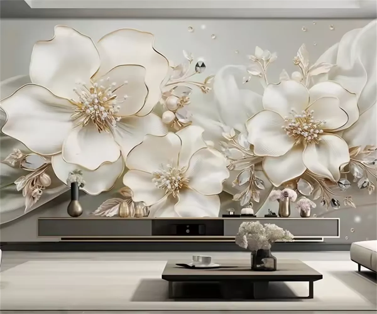 Custom Wallpaper High End Luxury Chinese Relief Three-Dimensional Flowers Bedroom Living Room TV Background Wall Wallpaper