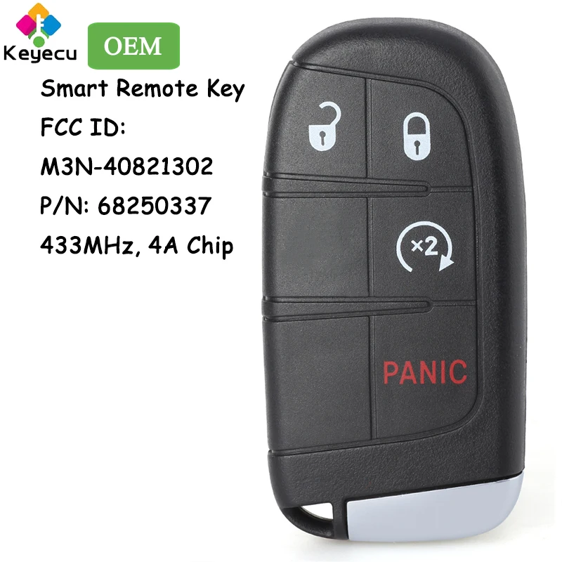 

KEYECU OEM Smart Prox Remote Control Car Key With 4 Buttons for Jeep Compass 2017 2018 2019 2020 2021 Fob M3N-40821302, 68250337