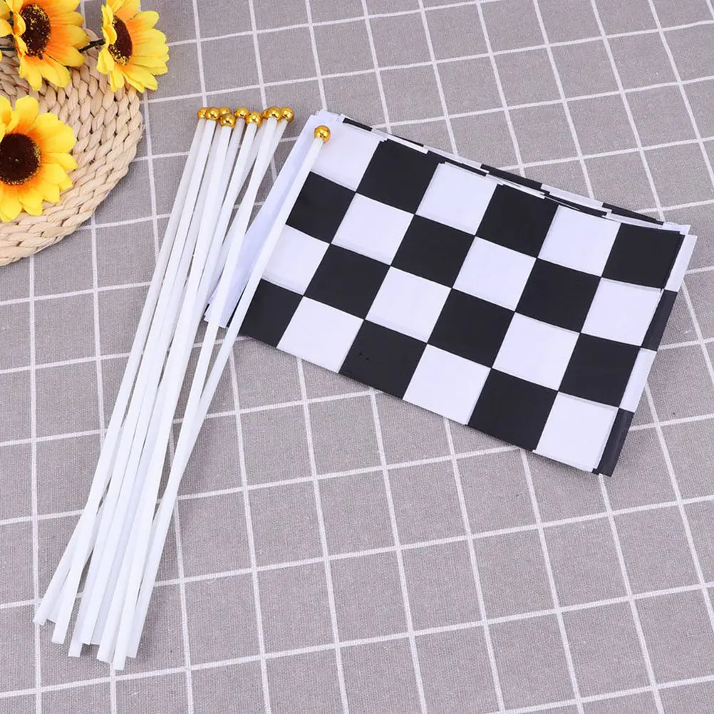 24Pcs 14x21cm Checkered Racing Flags Black White Grid Design Handheld Mini Flags for Rac Car Racing Track Decor and Fan