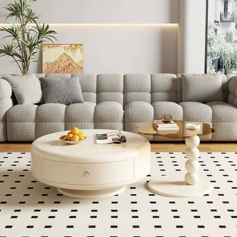 French round size coffee table combination cream style living room household simple with rotating function storage space coffee
