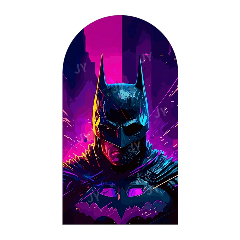 Batman Neon Cyber Theme Arch Backdrop Cover Purple Green Drip Cartoon Background For Kids Birthday Baby Shower Party Decoration - Image 2
