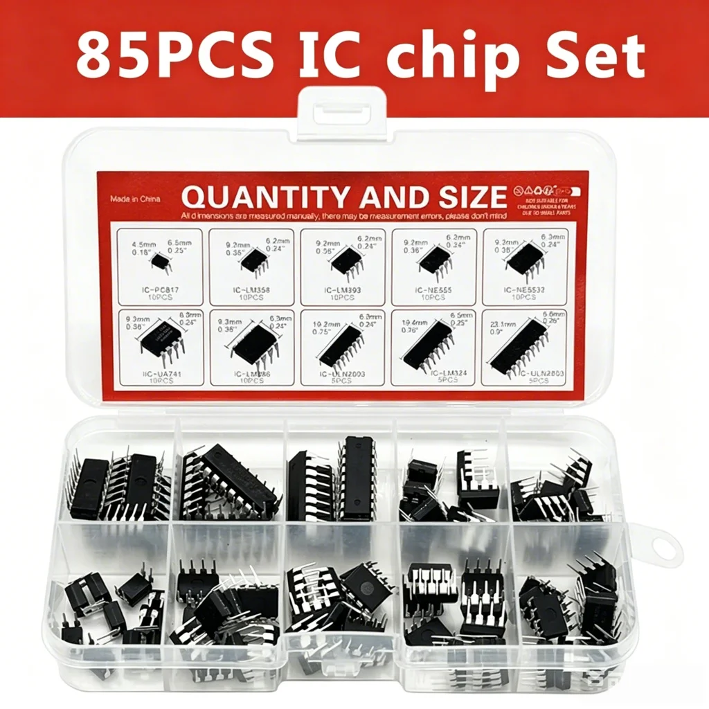 85PCS Integrated Circuit IC NE555 LM324 LM358 ULNN2803 IC chip kit DIP single precision timer 10 kinds diy kit electroni tentacl