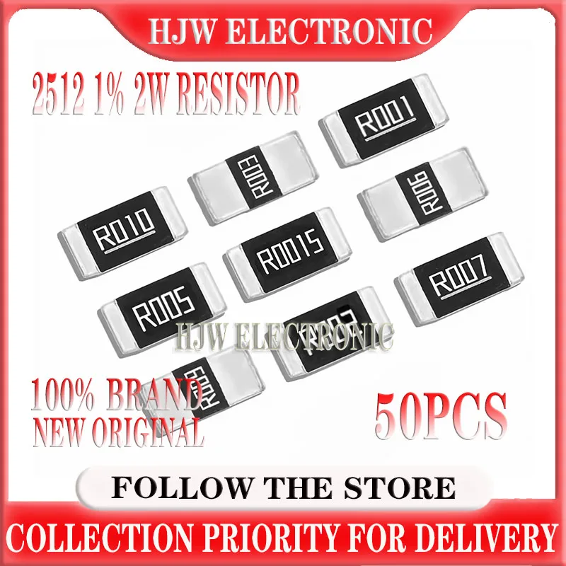 50pcs 2512 Smd Alloy Resistor Sampling Resistor 1% 2w R001 R002 R003 R004 R005 R006 R007 R008 R009 R010 R012 R015 R020 R025 R030