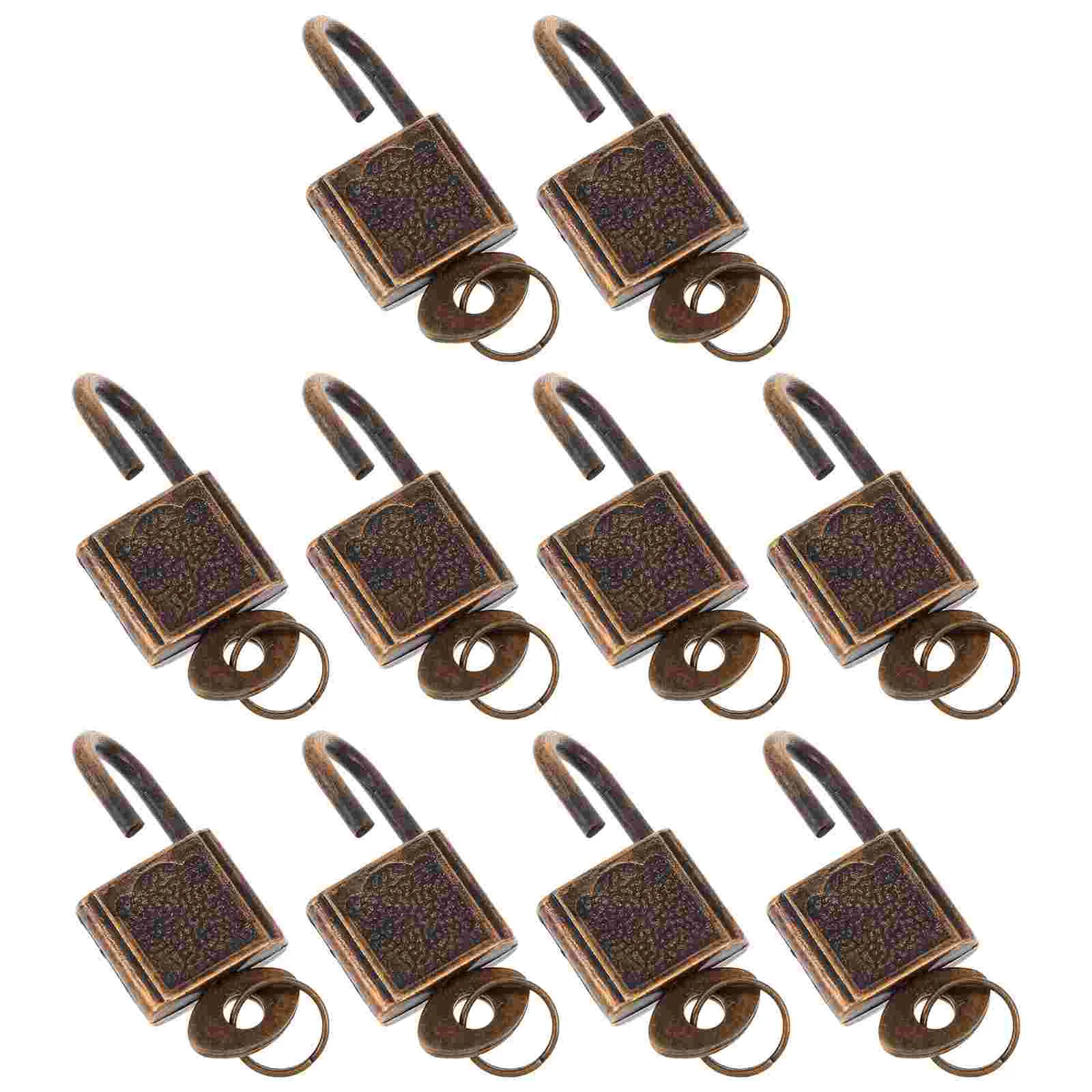 

10 Pcs Vintage Copper Padlocks Mini Retro Suitcase Furniture Locks Rustproof Security Latches for Diaries Cabinets