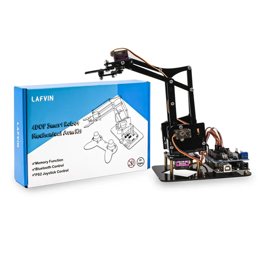 

LAFVIN PS2 Joystick 4DOF Acrylic Toys Robot Mechanical Arm Claw Kit For R3 Robot Arm Education For Arduino