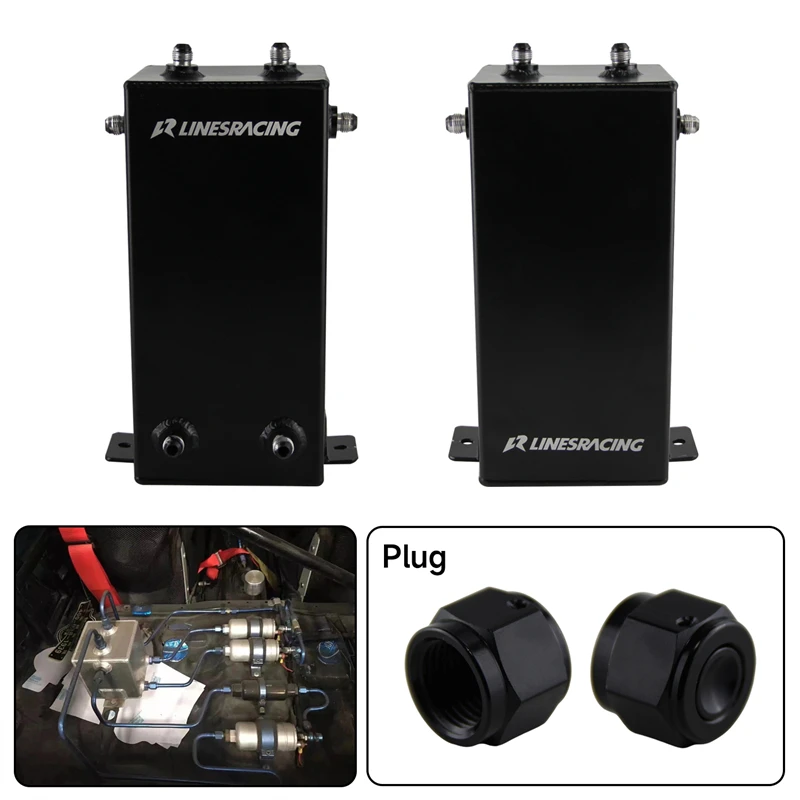 

Black LR Aluminum 4L Oil Catch Can Fuel Surge Tank AN6 Swirl Pot with 2PCS Fittings for golf mk3 Universal