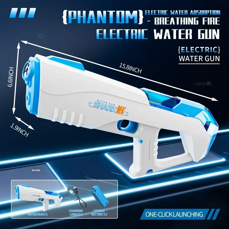 Big Capacity Automatic Water Pistol Toy with LED Powerful Electric Water Gun Spray Blaster Pool Outdoor Toys for Kids Boys Adult
