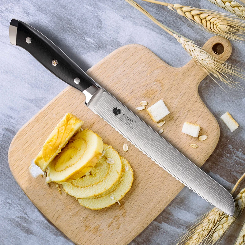 

8 Inch Bread Knife G10 Handle 67 Layers Damascus Steel AUS-10 Serrated Blade Sharp Chef Cleaver Steak Barbecue Kitchen Knives