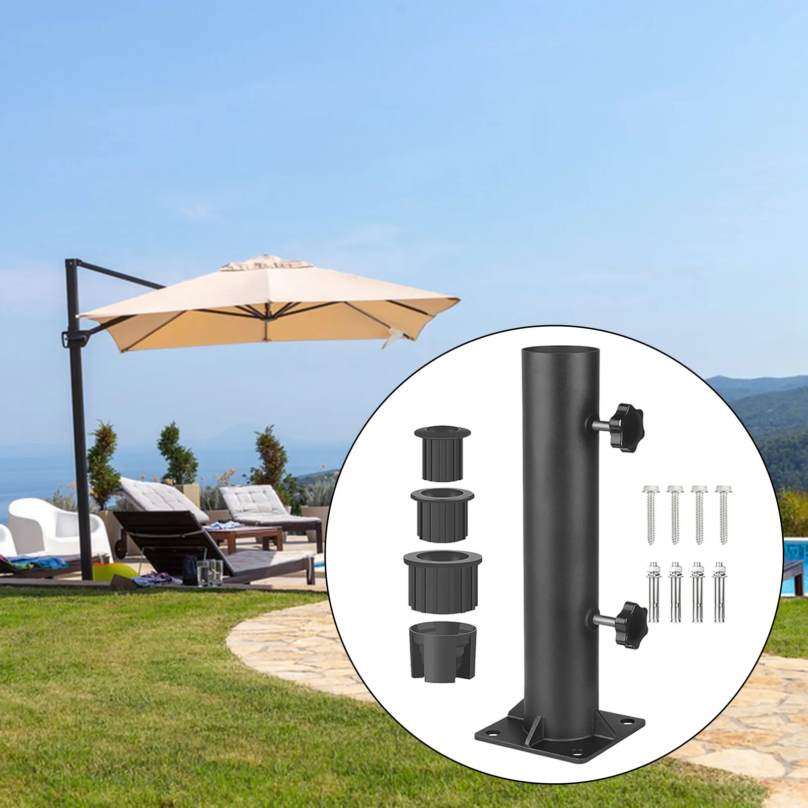 Parasol Holder Heavy Duty Umbrella Stand Metal Umbrella Mount Patio Umbrella Stand Base For Garden Picnic Deck Terrace