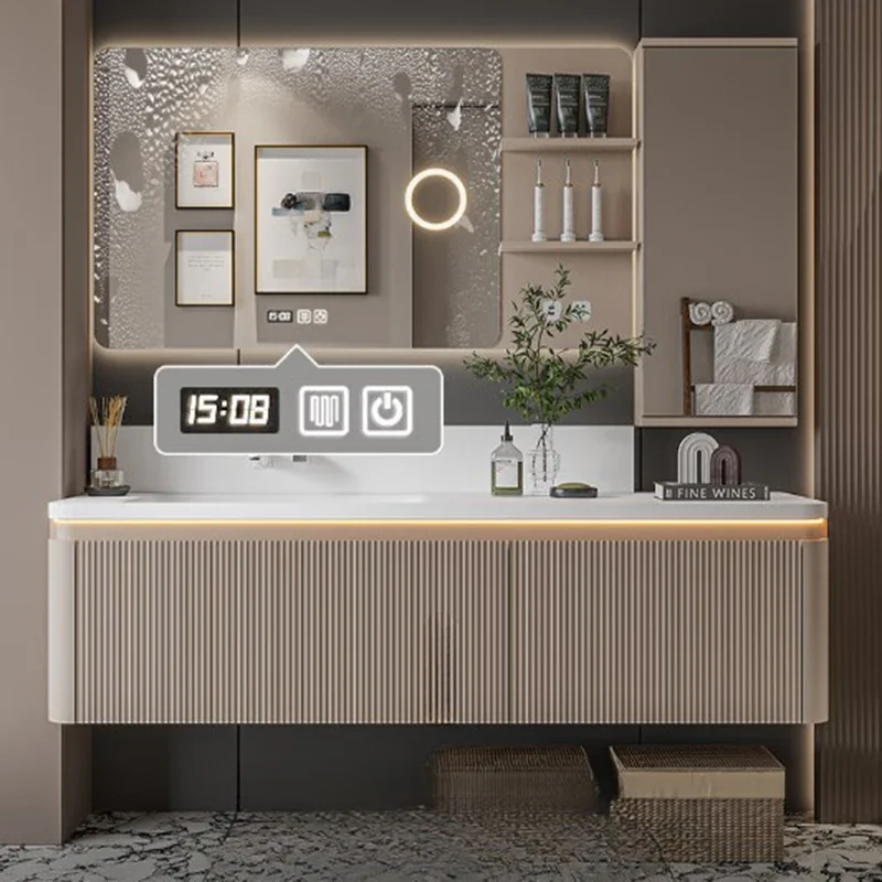 

Ceramic Luxury Cabinet Organizer Mirror Wall Mounted Drawers Storage Cabinet Sink Wooden Armoir Salle De Bain Bathroom Furniture