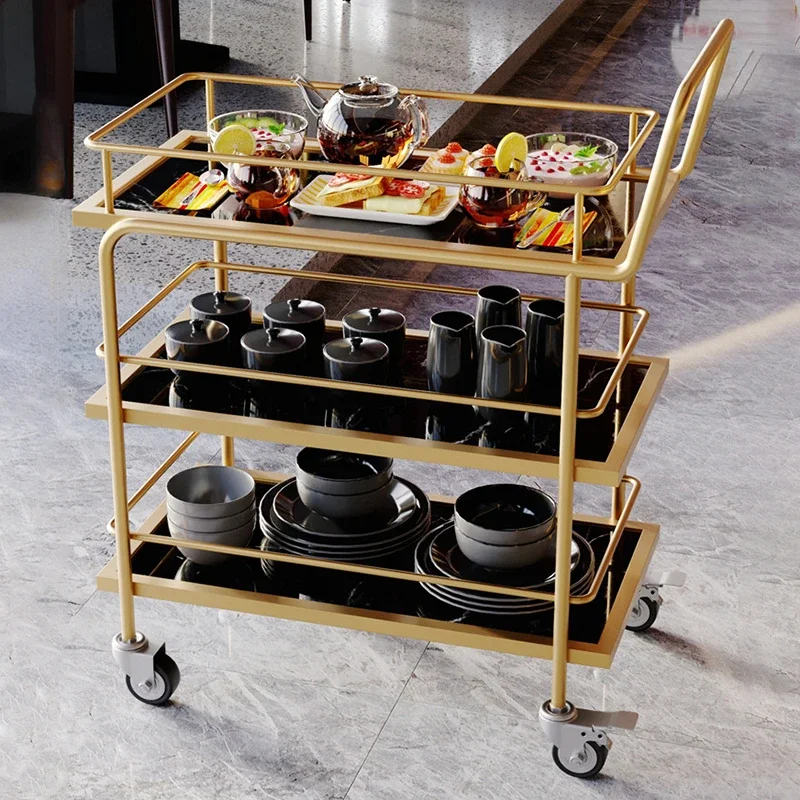 

Small Cart Hotel Trolley Multipurpose Utility Storage Drink Luxury Professional Household Iron Stainless Rolling Steel Double