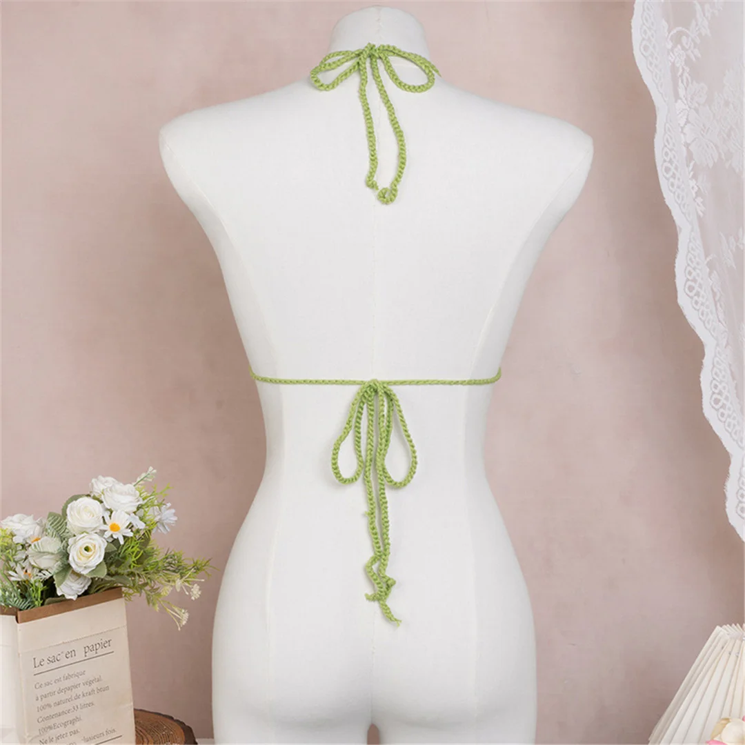 2026 Neues Sexy Blumen-Halterneck-Bikini-Oberteil aus Häkelstrick für Damen, Badeanzug, Badebekleidung, Bademode, Badeanzug V7310 – Detail 4
