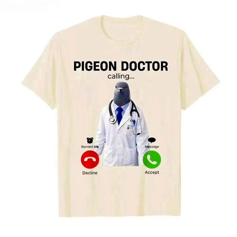 2026 New Brainrot Internet Meme Doctor Pigeon Calling Funny T-shirt For Men Women T Shirts Short Sleeve Tops