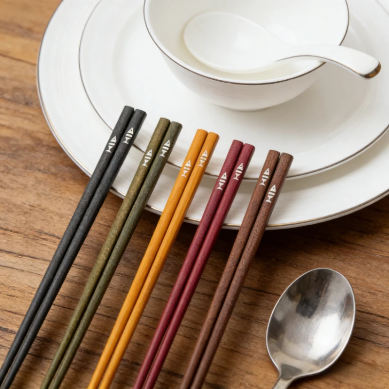 Japanese Imported Wooden Chopsticks Set of 5 Pairs Non Slip Pointed Tip Ironwood Mixed Wood Chopsticks Home Kitchen Daily Dining