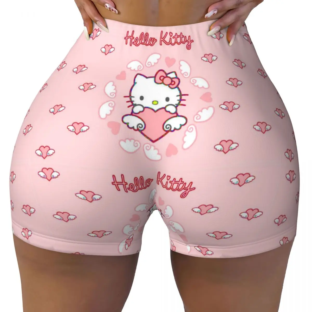 

Custom Hello Kitty Cartoon Gym Running Volleyball Shorts Women's Kitty White Workout Yoga Shorts