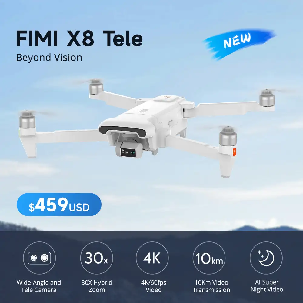 

FIMI X8 Tele Dual lens 2024 Новый Дрон 4K 60fps AI Super Night Video Gimbal Smart Tracking Pro Drone