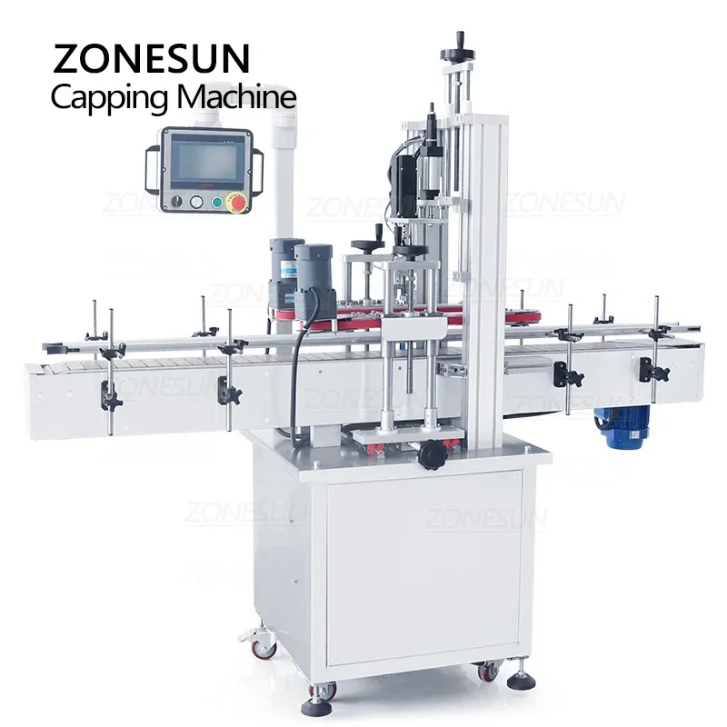 ZONESUN آلة السد التلقائي زجاجة كابر البلاستيك الزجاج المشروبات مستحضرات التجميل غطاء زجاجة الشد خط معالجة المعدات